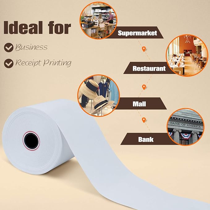 (100 Rolls) 3 1/8" x 230' Thermal Paper, POS Receipt Paper for Retail Business Cash Register, Fits Most Credit Card Terminal Point Of Sale