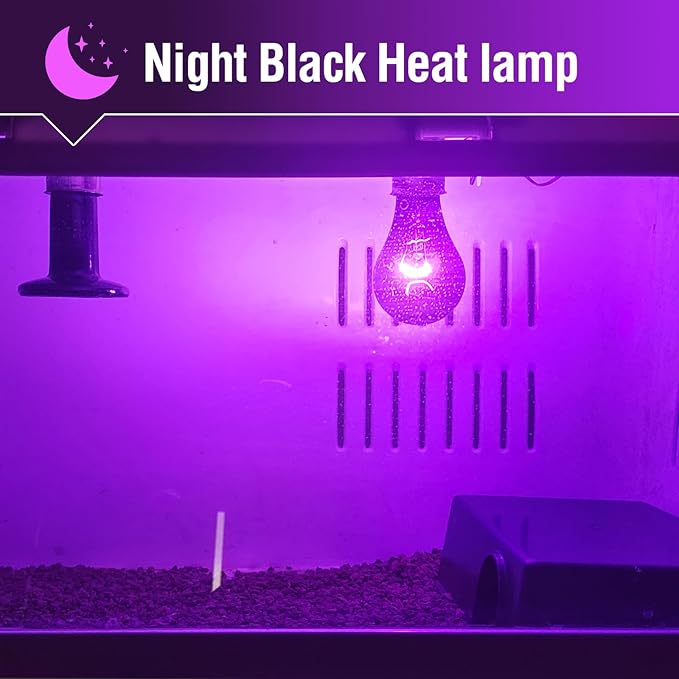 Leoterra Reptile Heat Lamp Bulb 75W - Night Black Moonlight Heat Lamp for Nocturnal Reptiles, Infrared Heating Bulb for Lizards, Snakes, Turtles & Amphibians, Compatible with Thermostat (2-Pack)