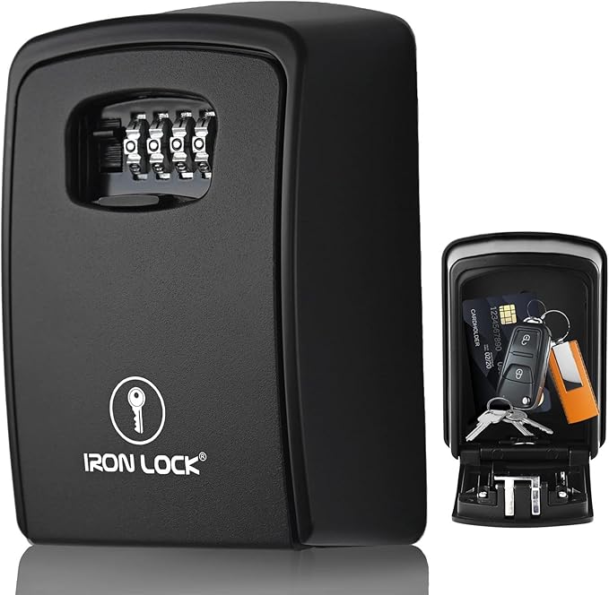 Iron Lock® Key Lock Box XXL Wall Mount – Waterproof Outdoor Key Safe with Heavy-Duty Metal Body & 4-Digit Combination – Lock Box for Keys Outside for Home, Rentals & Realtors (Black, XXL)