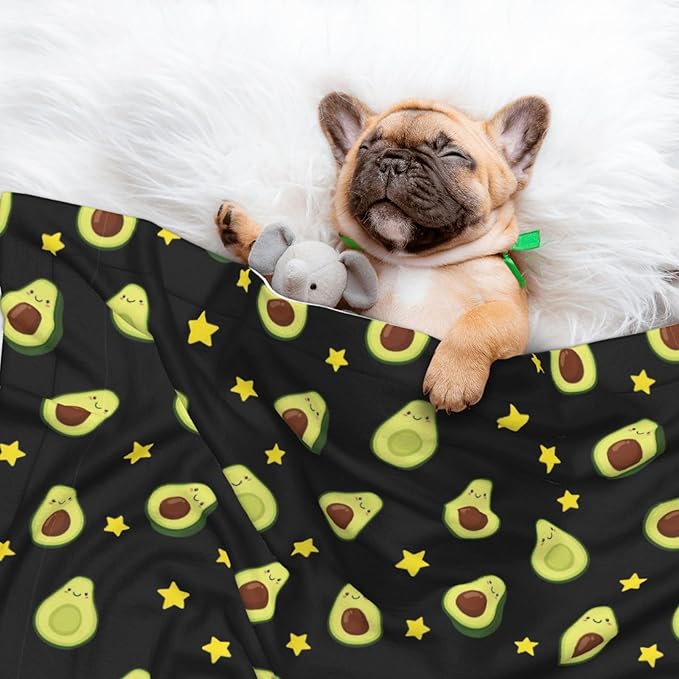 Reversible Pet Blanket for Easy Cleaning Maintenance, Avocado and Star Pattern Black, Double Sided Plush Dot Design Means Double Use Between Washes for Convenience