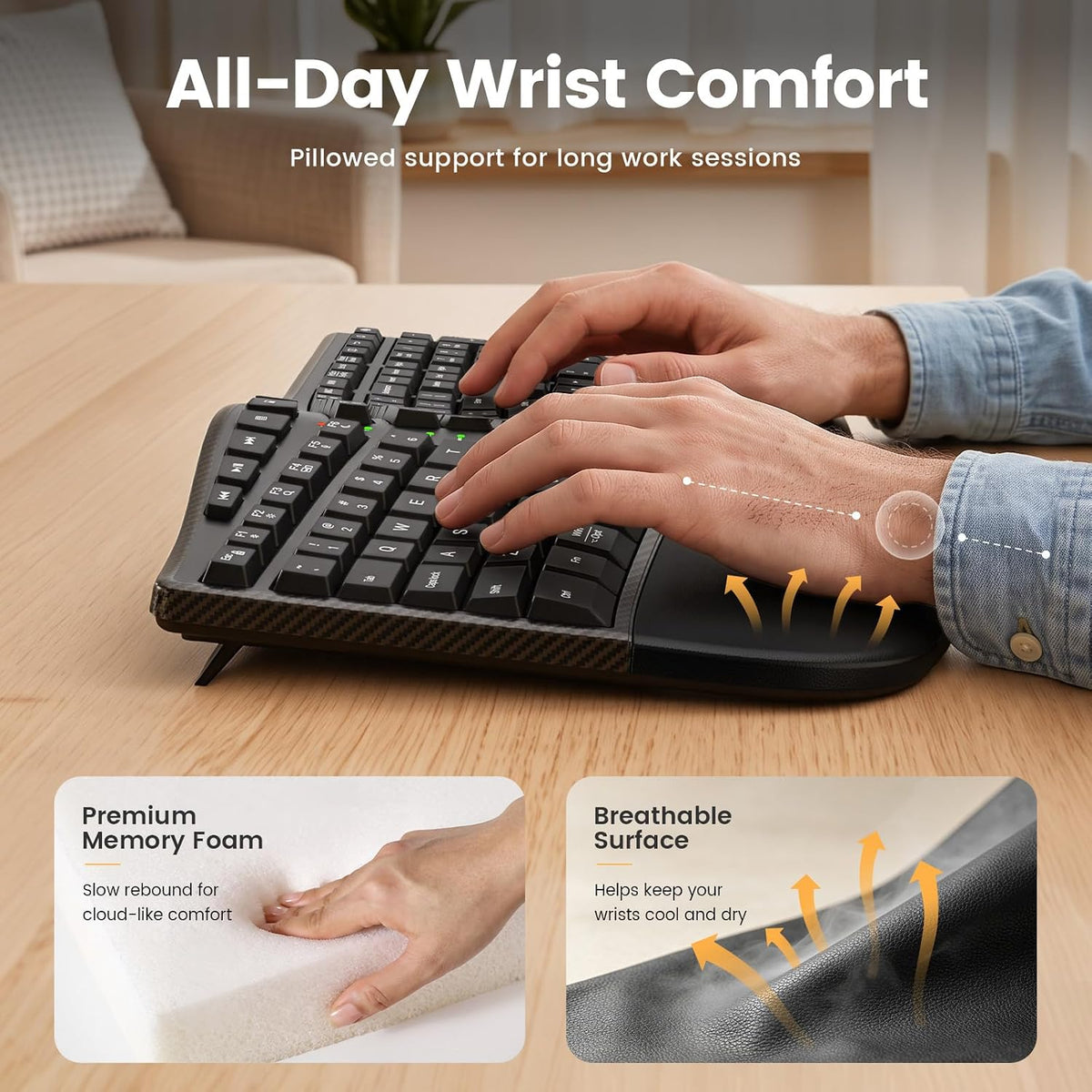 SABLUTE Ergonomic Wireless Keyboard and Mouse, Rechargeable, Split, Win/Mac