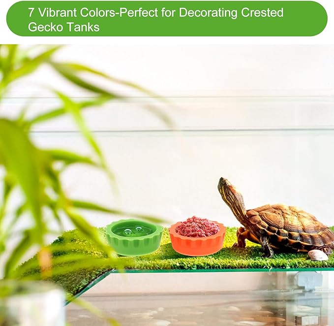 Reusable Small Reptile Food Dish, Crested Gecko Food and Water Feeding Cups, Easy Clean Silicone Small Capacity Worm Bowl, Gecko Tank Accessories (14 Pack, 7 Colors)
