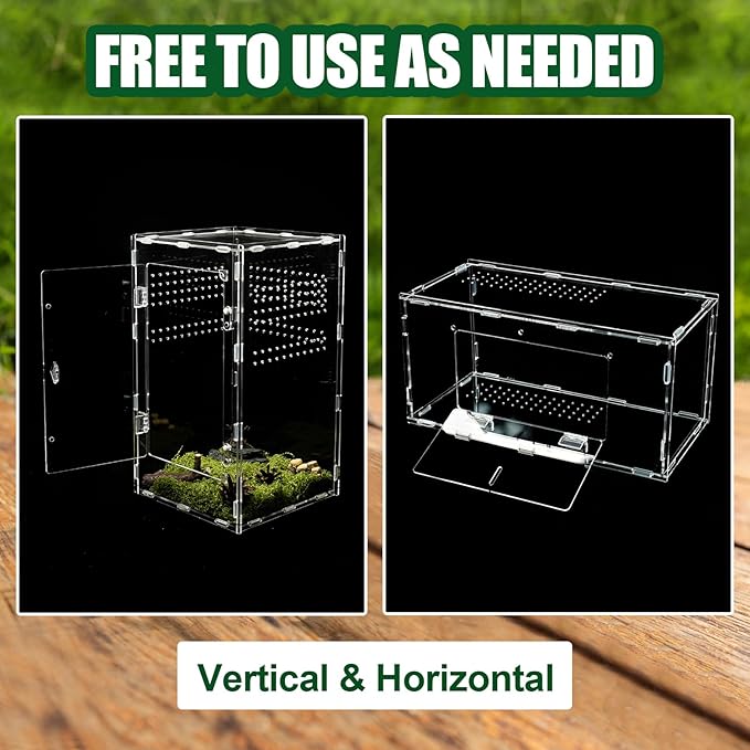 Acrylic Jumping Spider Enclosure, Transparent Reptile Terrarium Enclosure, Small Reptiles Habitat Tank Breeding Box for Tarantula Insect Snake Lizard (13.78 Large)