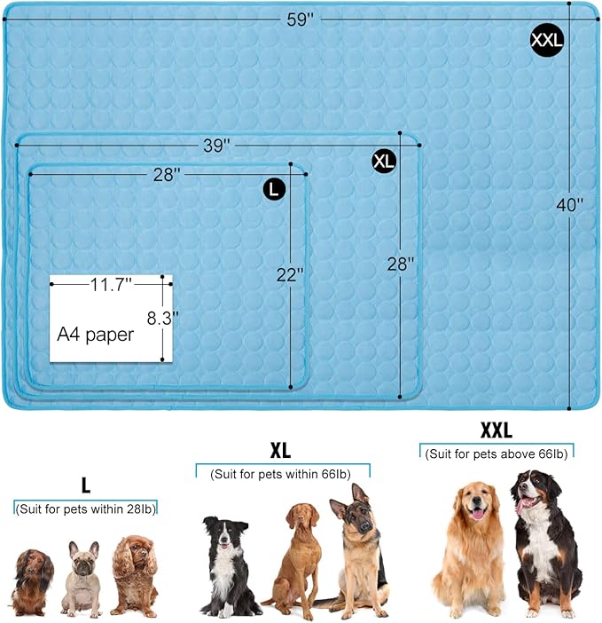 Dog Cooling Mat, Pet Dog Self Cool Pad, Ice Silk Washable Summer Cooled Mat for Dogs Cats, Kennels, Crates and Beds