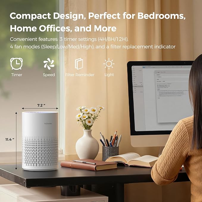 Purivortex Air Purifiers for Home, Quiet HEPA Air Filter for Pollen, Smoke, Dust, Pet Dander, Odor, Hair, Covers Up to 880 Sq Ft, PX500 White