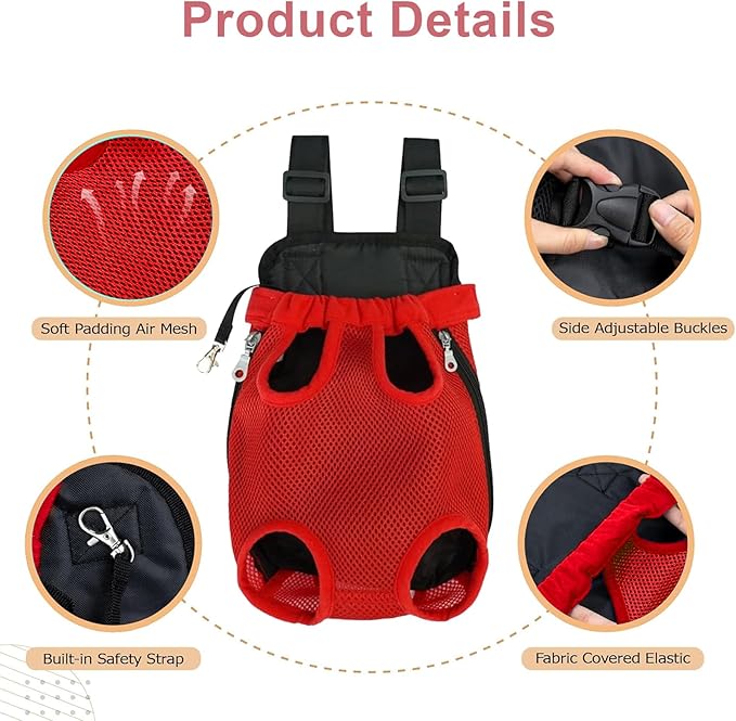 Dog Carrier Backpack, Adjustable Puppy Front Carrier Backpack, Ventilated Dog Chest Carrier for Hiking Camping Travel, Sling Bag for Small Medium Dog Cat Rabbit Puppies, Suit 13-15 lbs (Black, XL)