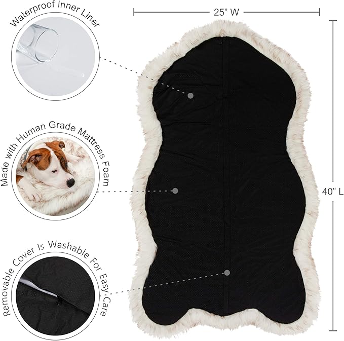 IHAPPYDOG Replacement Dog Bed Cover, Machine Washable (White w/Brown Tips, Medium 40x25)