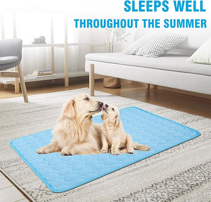Dog Cooling Mat, Pet Dog Self Cooling Pad, Ice Silk Washable Summer Cool Mat for Cats, Kennels, Crates and Beds (XX-Large 59''×40'', Blue)