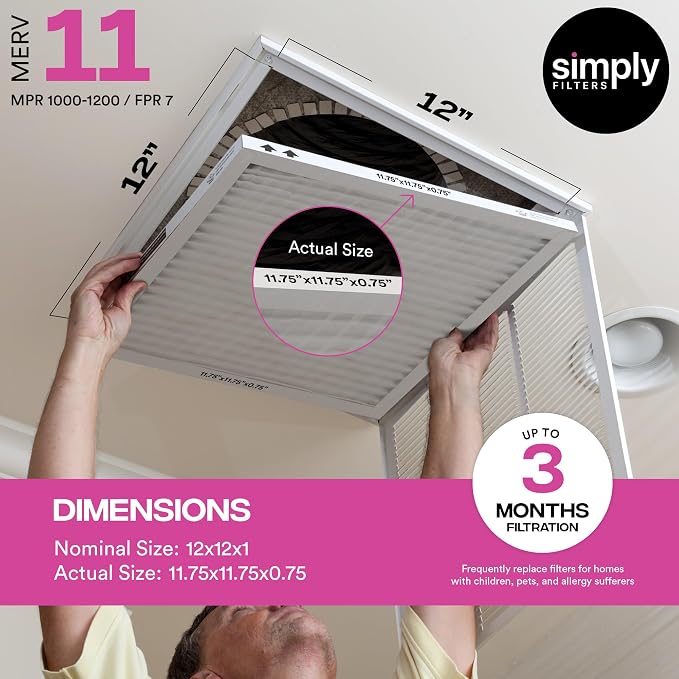 Simply 12x12x1 Air Filter, Merv 11, MPR 1000, 4 Pack, Furnace Air Filter