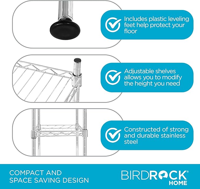 Internet's Best 3-Tier Compact Wire Utility Shelving Unit - Adjustable Storage Rack for Kitchen, Bathroom, Pantry, Laundry, Cabinets - Durable Chrome Steel - Shelving for Under Sink Organization