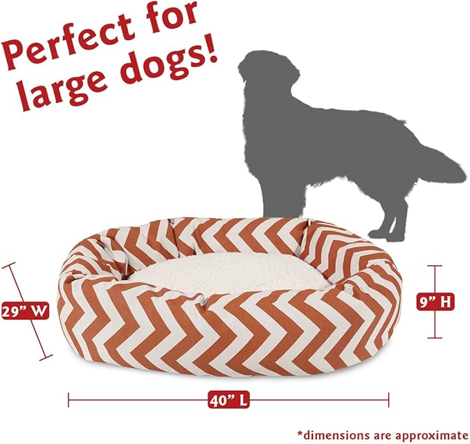 Majestic Pet 40 Inch Chevron Sherpa Calming Dog Bed Washable – Cozy Soft Round Pet Bed with Spine for Head Support - Fluffy Donut Bed 40x29x9 (inch) – Large - BURNT ORANGE