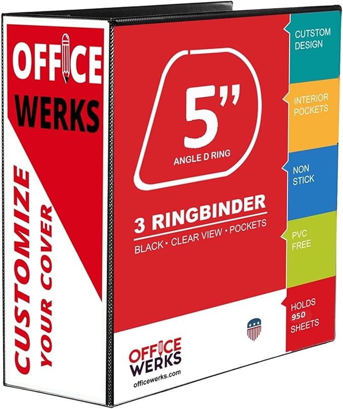 3 Ring Binder, Professional D Ring Binder 5 Inch, Presentation Folder for Standard Pages 8.5 x 11 with Pockets, Durable and Strong Black Binder (4 Pack)