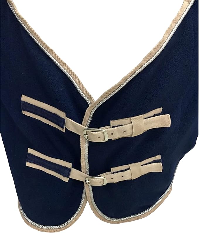 Majestic Ally Anti Pill Fleece Horse Blanket/Sheet with Silver Braided Rope (Navy, 80)