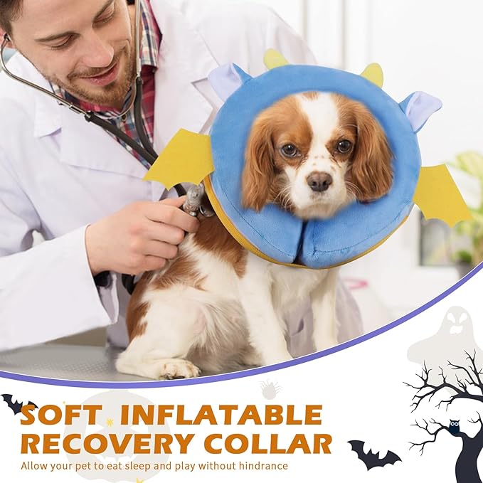 IEUUMLER Inflatable Recovery Dog Collar, Protective Donut Cone, Adjustable Soft Collar for Dog and Cat After Surgery Prevent from Biting & Scratching EU002 - Vampire L