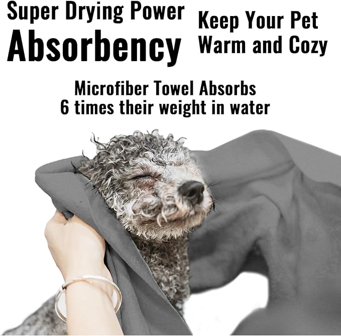 Microfiber Dog Towels for Drying Dogs, Super Absorbent and Soft Pet Grooming Towel, 40 Inch X 23.6 Inch, Perfect Dog Shower & Bath Supplies for Large, Medium or Small Dogs, Grey