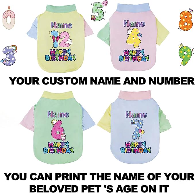 Custom Dog Birthday Shirt,Personalized Pet Apparel Print with Name Age Number,Pet Birthday Outfit,Lightweight Breathable Cotton Vest for Small Medium Large Dogs Cat (Dopamine Yellow, XX-Large)