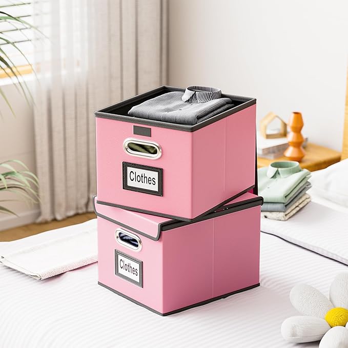 Huolewa Portable Leather File Organizer Boxes with Lids, Office Document Boxes Organizer, Filing Boxes, Decorative Small File Boxes for Hanging Files, File Cabinet for Office/Home - 4 Pack