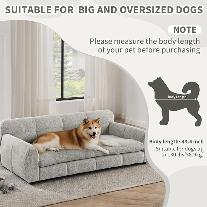 51" Soft and Comfortable Pet Bed for Large and Oversized Dogs, Durable Elevated Dog Sofa with Armrest and Backrest, Modern Linen Fabric Dog Couch,Beige