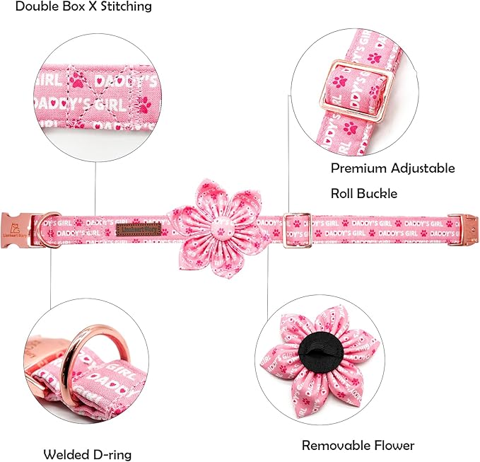 Lionheart glory Valentine's Day Dog Collar with Flower Dog Collars Pink Collars for Small Dogs, Spring Pet Puppy Collar Flowers