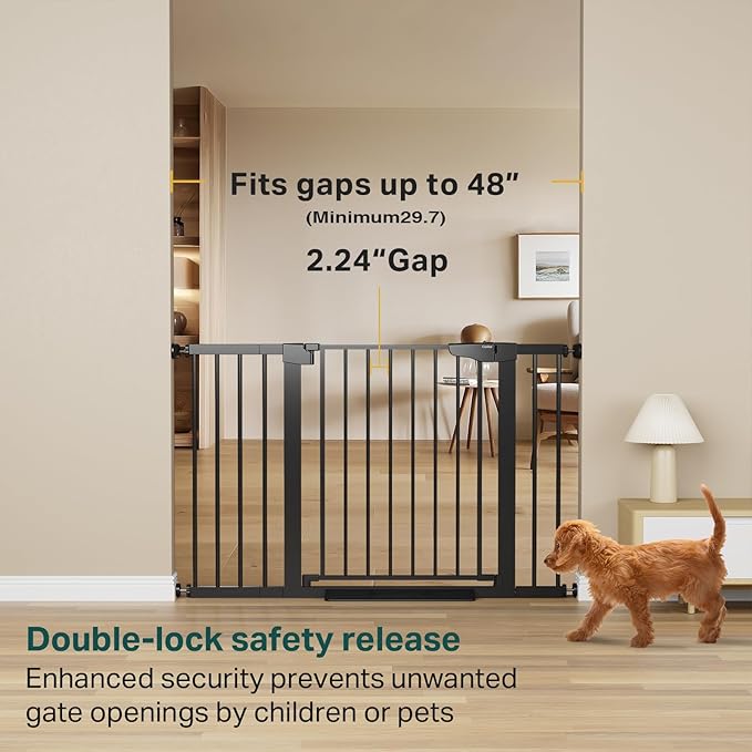 Cumbor 2 Pack 29.7"-48" Baby Gate for Stairs, Mom's Choice Awards Winner-Dog Gate for Doorways, Pressure Mounted Auto-Close Pet Gates for Dogs Indoor, Safety Child Gate with Easy Walk Thru Door,Black
