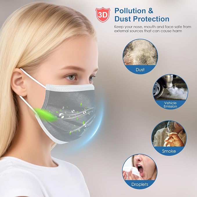 100PCS Grey 3 ply Disposable Face Masks, Protection Face Masks