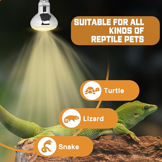 LUCKY HERP Heat Lamp Bulbs, UVA Intense Basking Spot Light Reptile Heat Lamp(Clear) 100W, Simulated Natural Sunlight Heat Lamp Bulbs for Reptile, Bearded Dragon, Amphibian, Turtle, Snake, Lizard