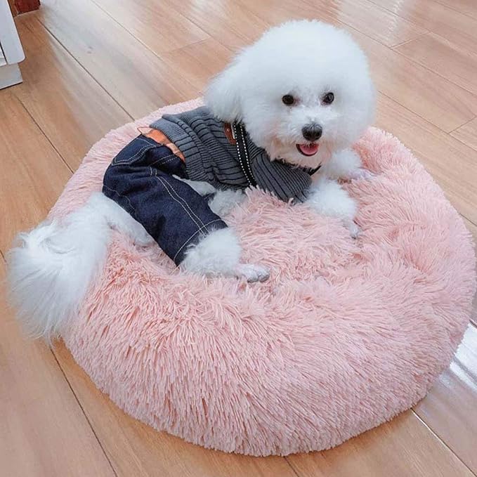 Warming Round Dog Bed for Small, Medium and Large Dogs & Cats, Short & Long Plush Pet Bed, Luxurious Faux Fur Donut Cuddler, Bolster Pet Bed & Sofa, Machine Washable 80CM 32Inch