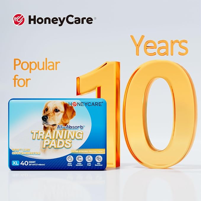 HONEY CARE All-Absorb Dog Pee Pads 28" x 34" (Pack of 7), Ultra Absorbent and Odor Eliminating Dog Puppy Pads for Training, 5-Layer Leak-Proof Pee Pads with Quick-Dry Surface for Potty Training