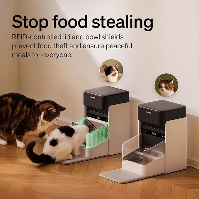 PETLIBRO Automatic Cat Feeders for 2 Cats, RFID Collar Tag for Exclusive Meals, Cats Recognition to Stop Food Stealing, Diet Tracking for Multi-Pet Homes and Different Diets, Pet Feeder Pack of 2