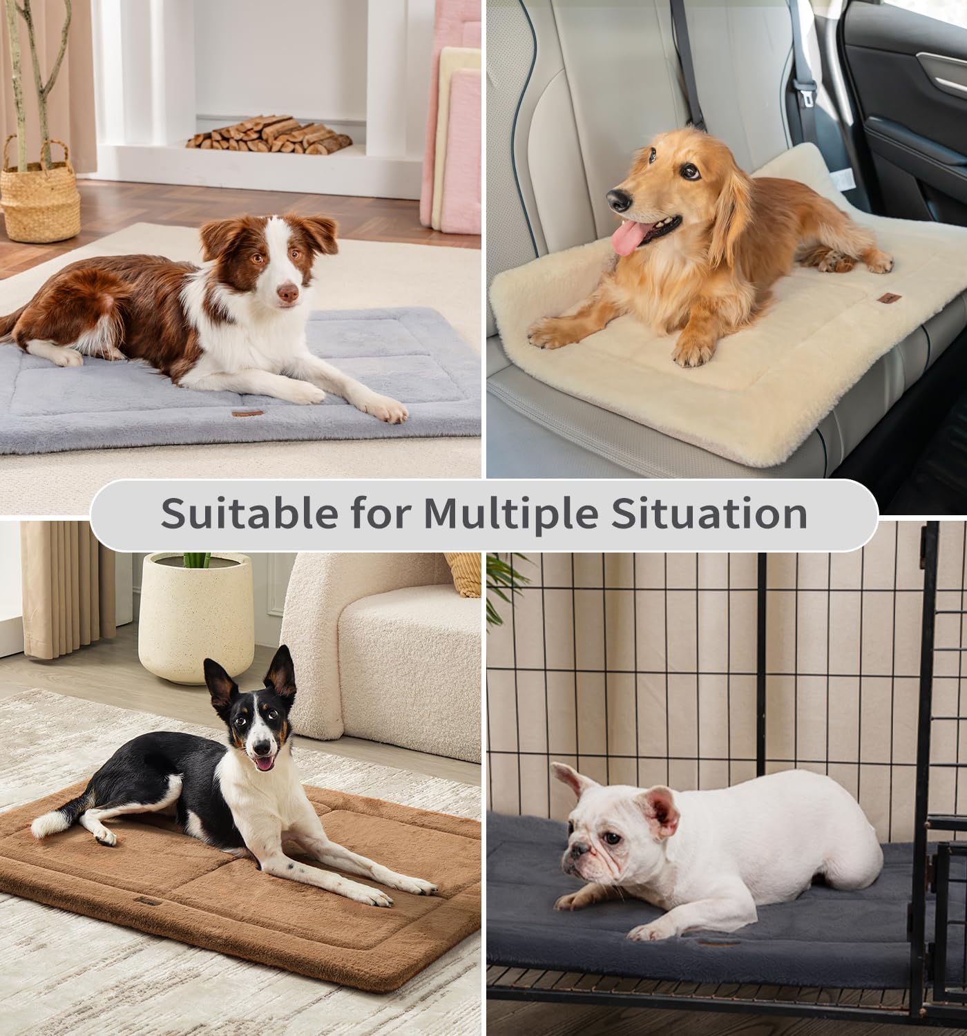 Made4Pets Dog Crate Pad Bed for Large Dogs, Washable & Reversible, Anti-Slip Kennel Mat for Cozy Sleeping, Soft Fluffy Dog Bed for Indoor & Outdoor Use, 41"x29", Dark Gray