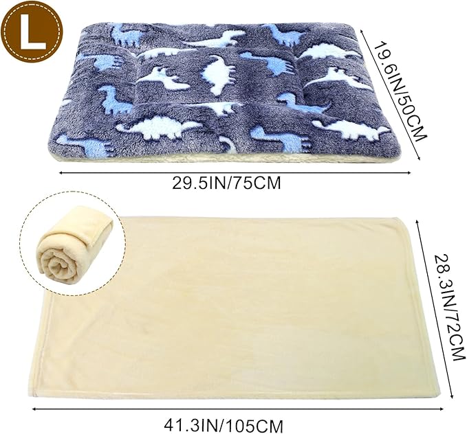 Cat Dog Bed Mat & Blanket, Reversible Pets Crate Pad Bed Mat and Ultra Soft Warm Fleece Calming Blanket for Small Puppy Kitty, Washable