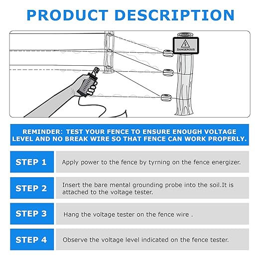 Electric Fence Voltage Tester, 7KV Fence Tester 8 Neon Indicator Lights/Fence Tester for Farms Farms Fault Finder Portable Testing Tool