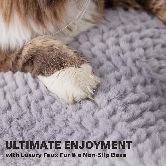 Soft Touch Faux Fur Dog Bed for Medium to Large Sized Dogs 8.5" Extra Thick, Orthopedic Pet Bed with Waterproof Liner and Washable Cover, with Removable Cute Pillow, Grey Color