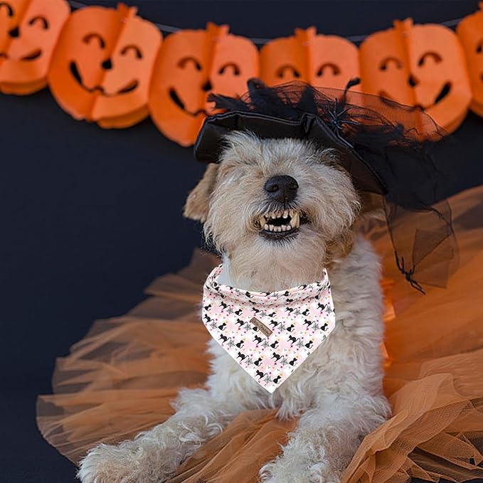 Dog Bandana, 1PC Ghost Print Dog Bandanas Halloween Bandanas Fall Bandanas Bibs Scarf Square Soft Dog Kerchief Pet Bandanas for Small Medium Large Dogs