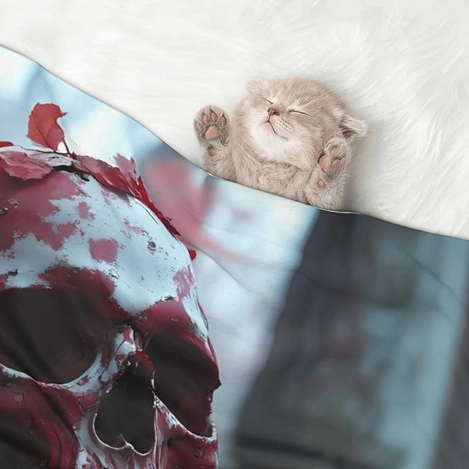 Waterproof Dog Blanket Soft Pet Blanket for Puppy Cat, Fleece Cat Throw Blankets for Furniture Bed Couch Sofa Reversible - Gothic Red Skull Cemetery