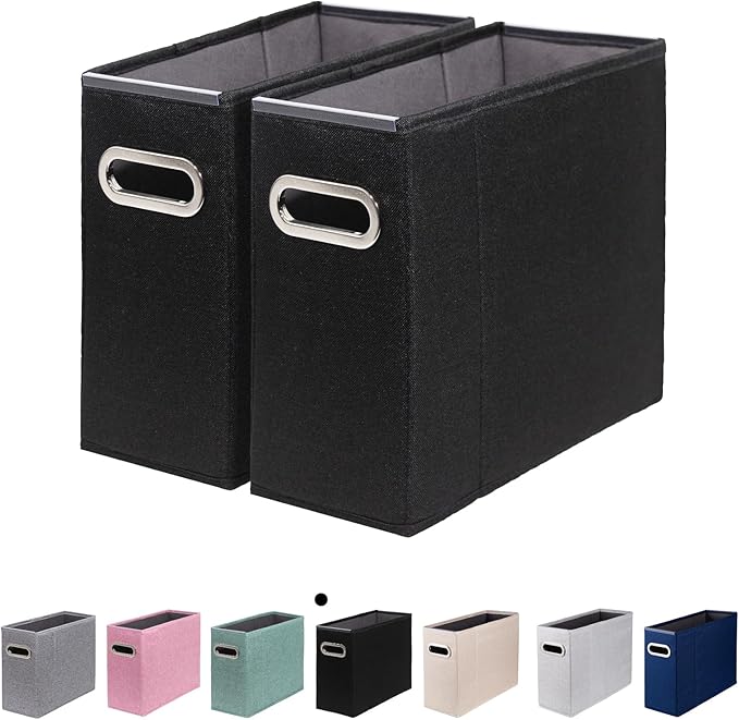 2 Packs Letter Size File Organizer, File Folders Organizer, Fabric Storage Box, Collapsible Paper Organizer with Metal Handle, Smooth PVC Rails, Only Box (Black)