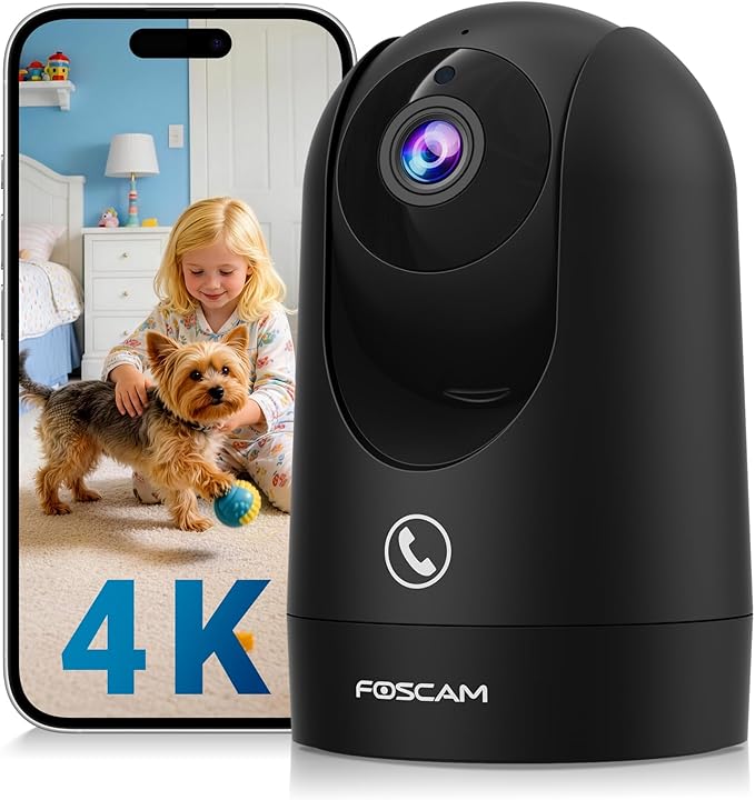 FOSCAM 4K Indoor Camera, Full Space Sense WiFi Camera with 360° Radar Auto-Tracking Baby & Pet Camera - No-Blind-Spot View, One Touch Call, Human/Motion/Sound Detection, Compatible with Alexa (Black)
