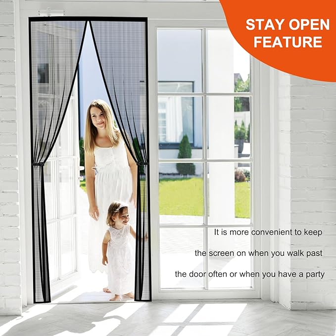 Fiberglass Magnetic Screen Door Fit Door Size 48 x 96 in- Heavy Duty Fiberglass Screen Door Mesh for Interior Door, Patio and Sliding Doors - Door Screen Magnetic Closure Let Fresh Air in