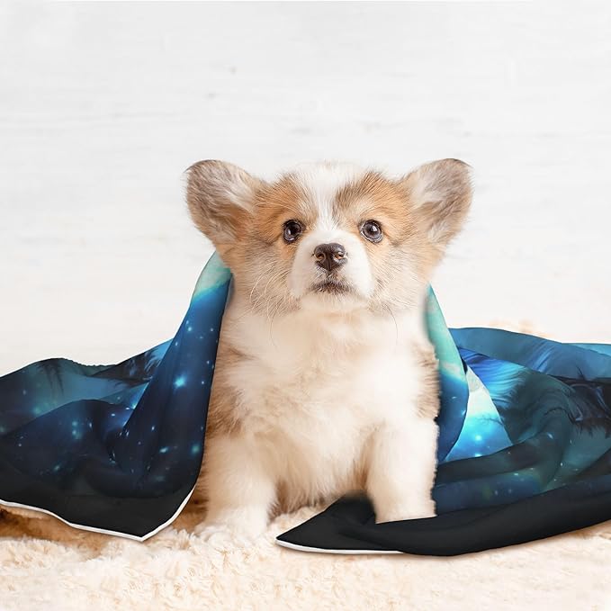 Wolf Blanket for Pet - Animal Throw Blanket 40x30 Moon Night Couch Blankets for Puppy Dogs Cats