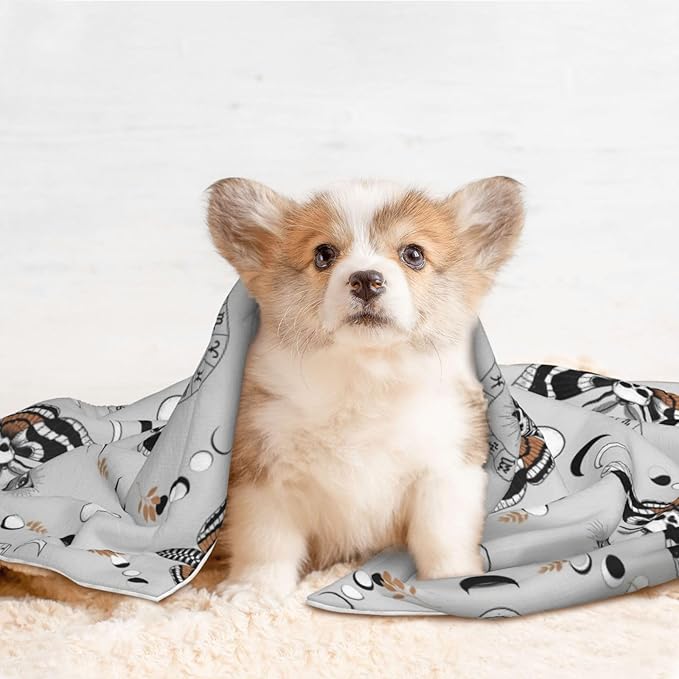 Reversible Plush Dot Pet Blanket for Dogs and Cats, Butterfly Dead Head Sun Moon, Ultra Soft Two Sided Design with Warm Fuzzy Side and Smooth Side for Comfort