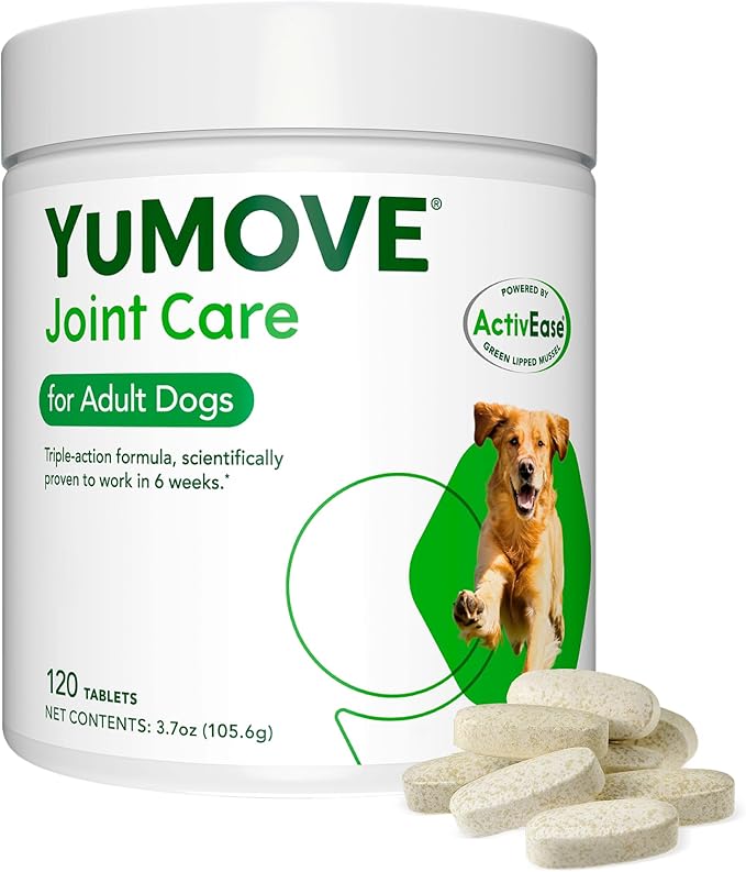 YuMOVE Hip & Joint Supplement for Dogs with Glucosamine, Hyaluronic Acid, Green Lipped Mussel & Omega 3 Joint Supplement - Regular and Advanced Strength (120ct, Chewable Tablets)