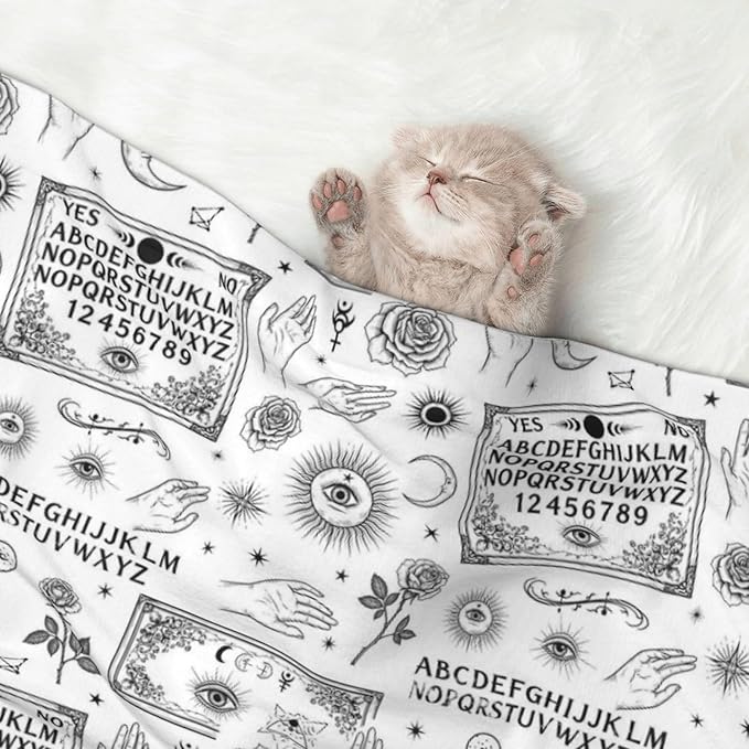 Double Sided Plush Pet Blanket with Cozy Dot Texture and Smooth Reverse, Spirit Board with Skull Occultism Set, Reversible Throw for Dogs Cats on Couches Beds Crates