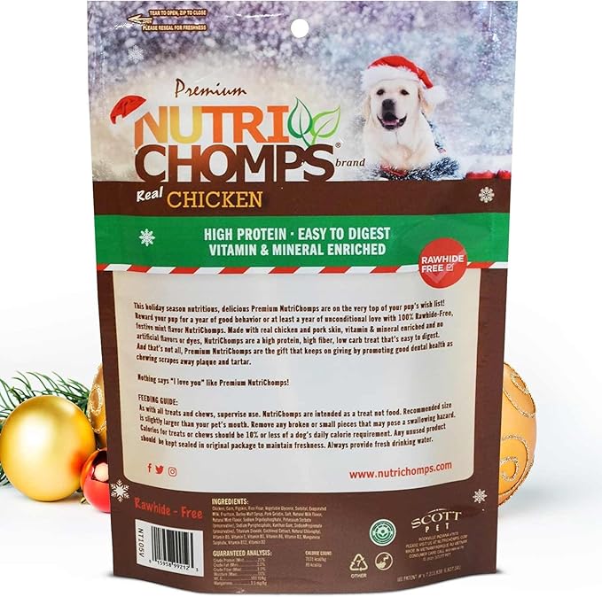NutriChomps Dog Chews, 5 inch Sticks, Mint Flavor, 15 Count, Easy to Digest, Rawhide Free, Holiday Stocking Stuffer Treats, Christmas Gift for Dogs