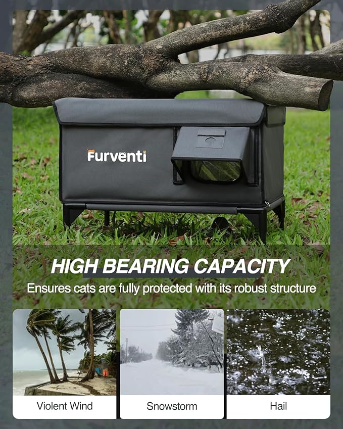 Outdoor Heated Cat House in Winter,Extremely Insulated & Weatherproof,Elevated Feral Cat Shelter with Waterproof Eaves & Escape Door for Outside Stray Barn Cat (Dark Grey,S)