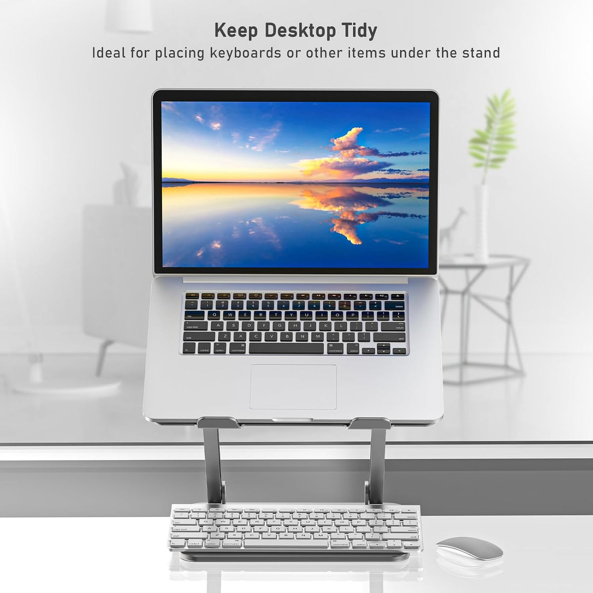 BoYata Laptop Stand, Adjustable Metal Desktop Riser, Up to 15 Inches, Gray
