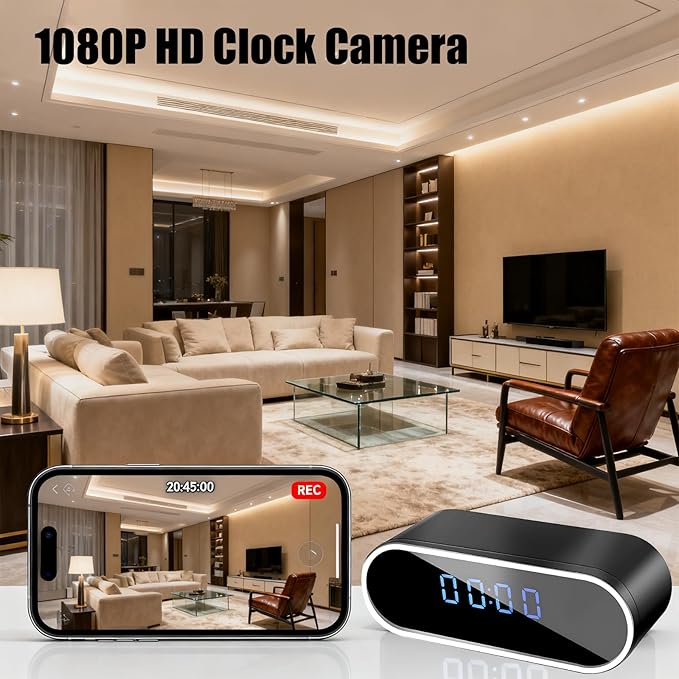 PATTERSON Hidden Camera Smart Clock WiFi - 1080P HD Spy Camera with Night Vision, Motion Detection & Remote Live View, Baby/Elder/Pet Monitor for Home Indoor Security System