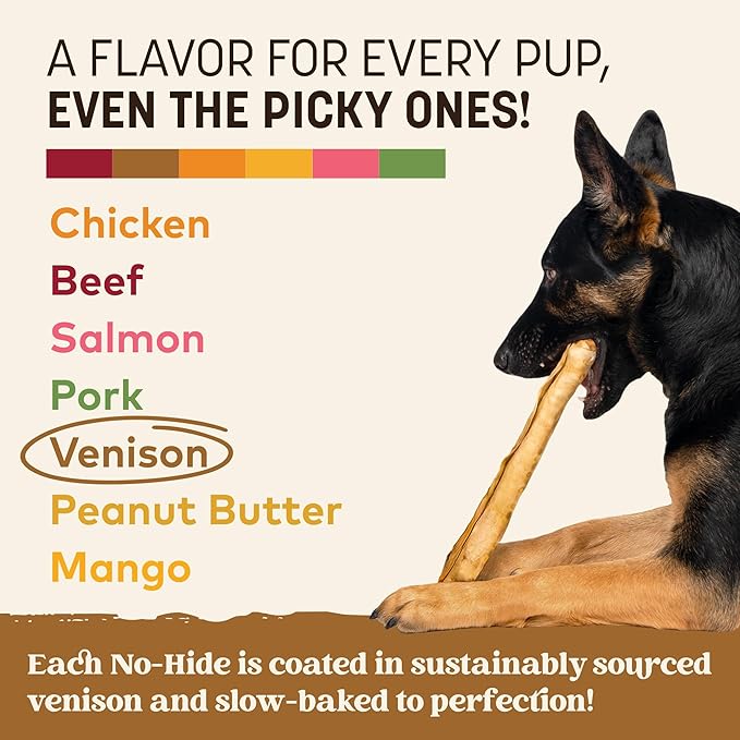 Earth Animal No Hide Chews - Long Lasting Rawhide Free Large Dog Chews Rolls, Venison - 2 Count
