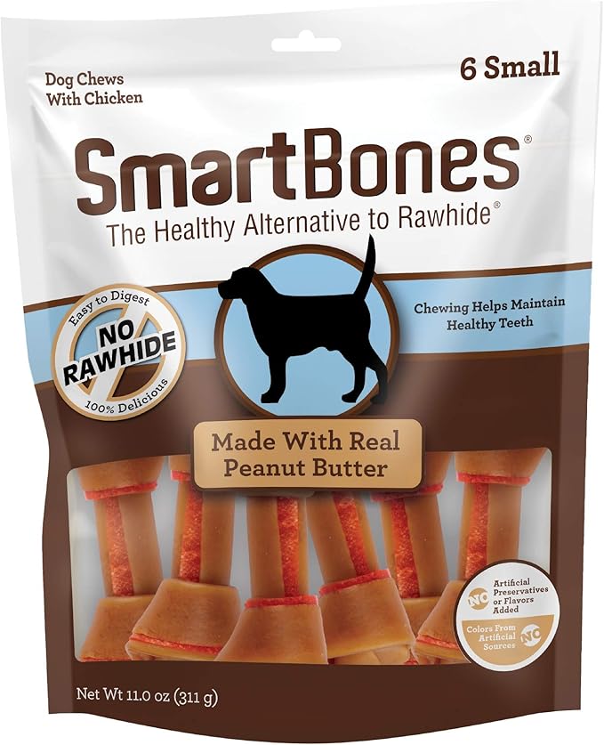 SmartBones Small Bones Chicken & Peanut Butter No-Rawhide Dog Chews, 11 oz., Count of 6