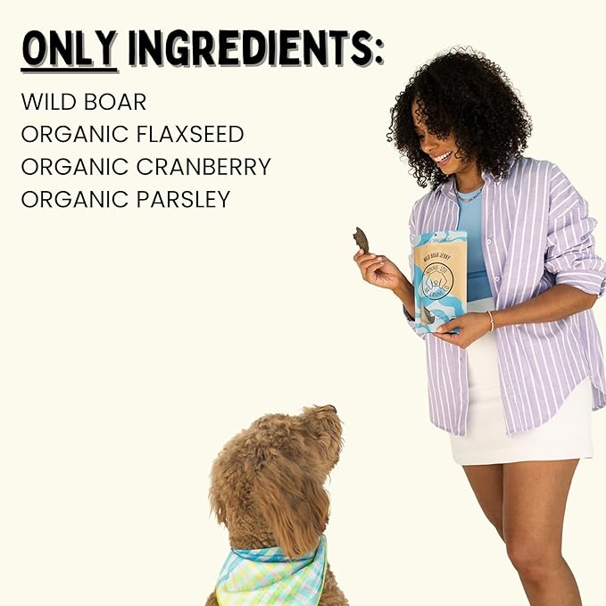 Winnie Lou Wild Boar Jerky Dog Treats – Limited Ingredient, Human Grade, Training Treats for Small, Medium & Large Dogs, USA Made, High Protein, Chews, Hypoallergenic, Sensative Stomach (1 Pack)
