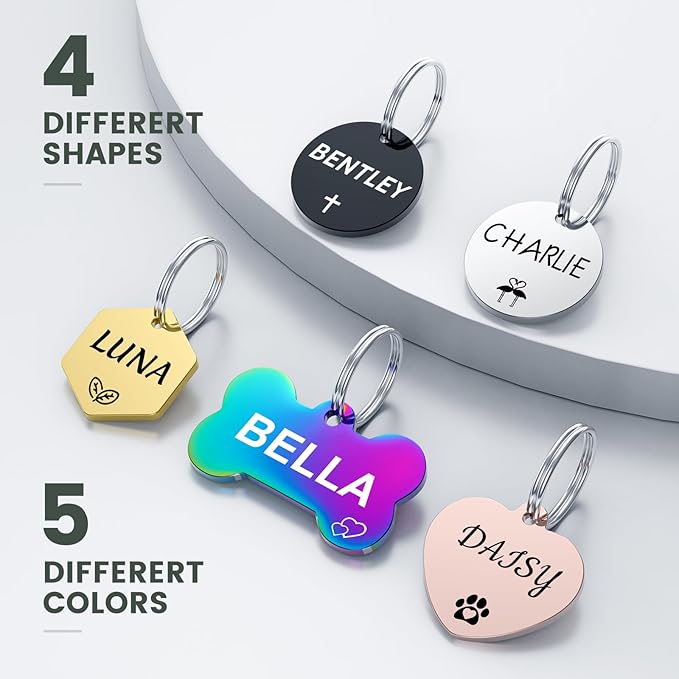 YEHANTI Personalized Dog Tags Engraved for Pets - Stainless Steel Custom Dog Cat Tag with Various Cute and Beautiful Icons, Double Sided Engraved Pet ID Tags Dog Name Tag, Bone